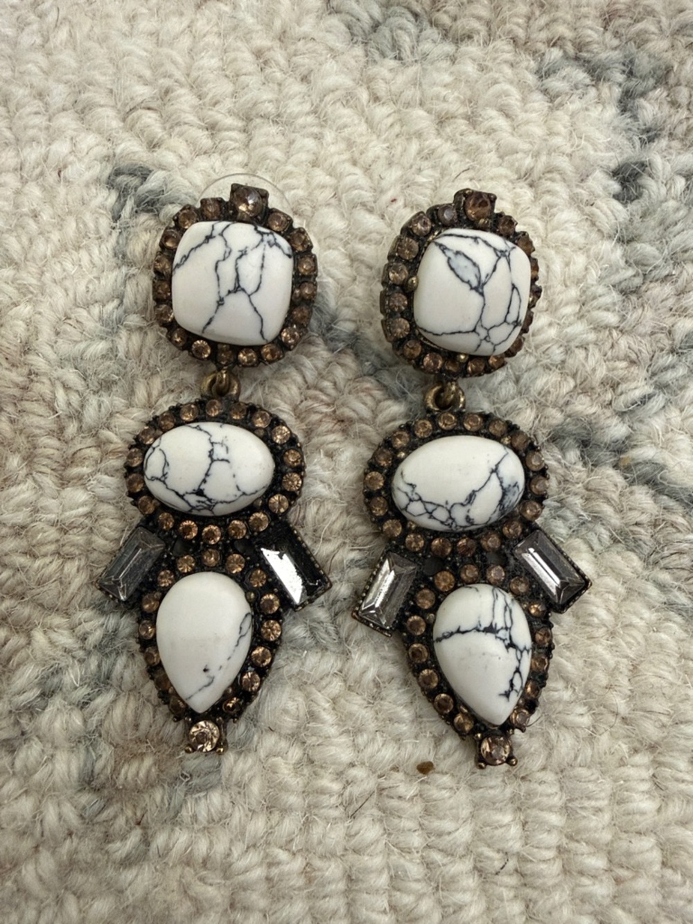 BaubleBar White Marbled Drop Earrings with Bronze Crystal Accents